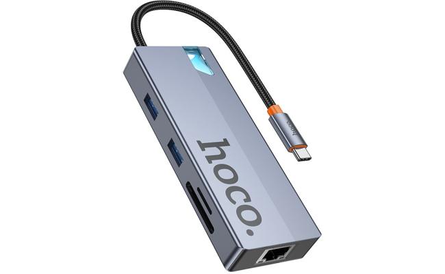 HOCO HB52 8 in 1 HUB Multi-function Converter HDMI RJ45 SD/TF PD 100W Type-C 3.0 USB 3.0 - Gray